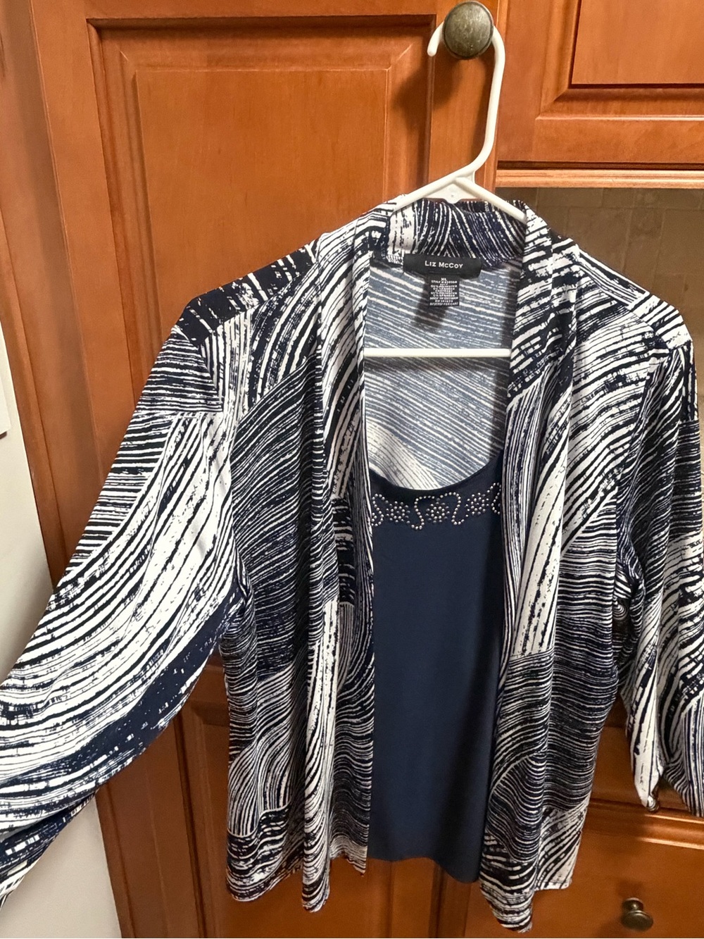 Liz Claiborne Navy & White Open Cardigan Jacket